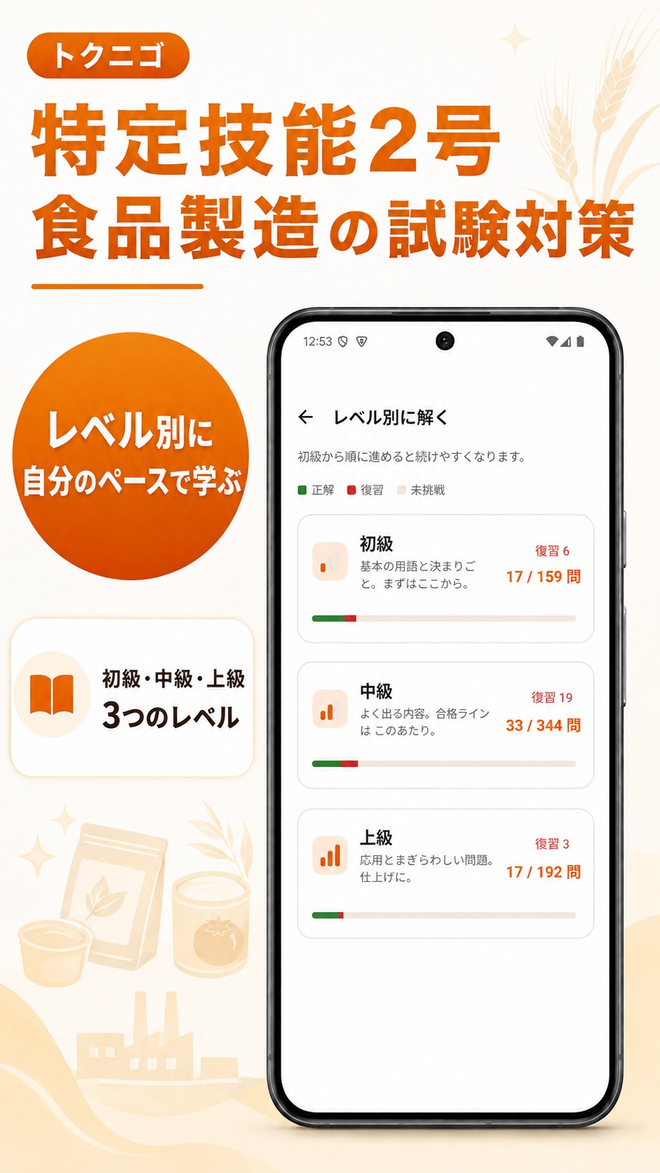 初級・中級・上級からレベルを選ぶ画面イメージ